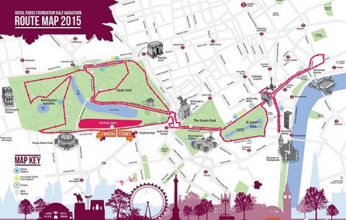 Løypekart Royal Parks Half i London